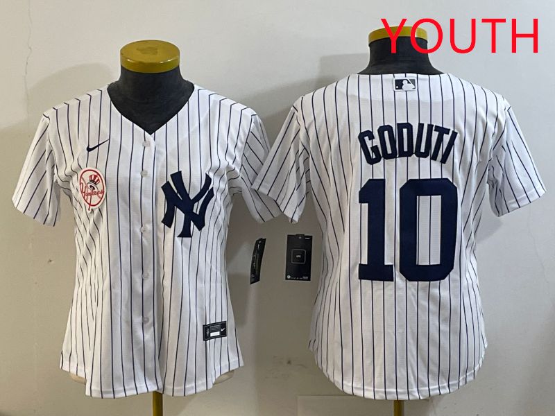 Youth New York Yankees #10 Goduti White Stripe 2025 Nike MLB Jersey style 2